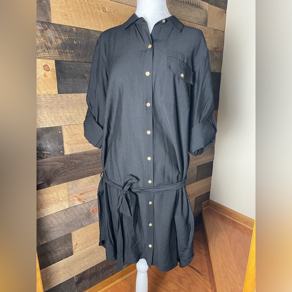 Rachel Roy Black Button Front Shirt Dress, Size 12 - Picture 1 of 8